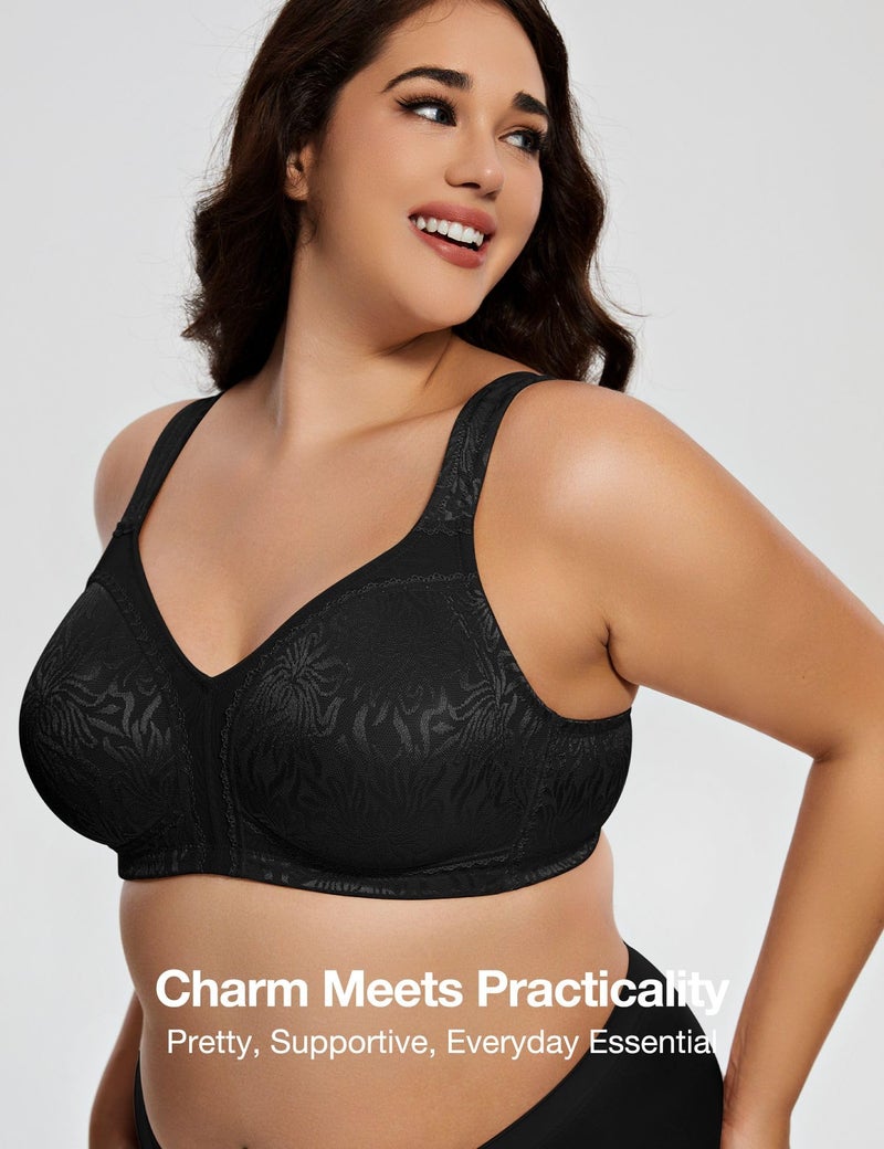 Deyllo Women's Full Coverage Plus Size Comfort Minimizer Bra Wirefree Non Padded(Black,40D) - Image 4